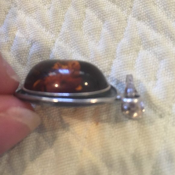 Vintage Silver Art Nouveau Amber Pendant - Picture 3 of 3